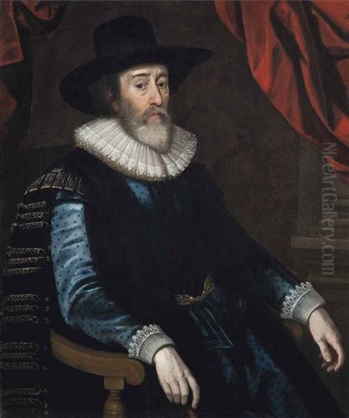 Portrait Of A Gentleman, Traditionally Identified As Sir Thomas Peyton, Three-quarter-length, Seated In An Interior, In An Embroidered Blue Coat Oil Painting by Paul Ii Van Somer