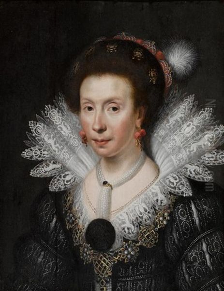 Bildnis Einer Dame Mit Spitzenkragen Oil Painting by Paul Ii Van Somer