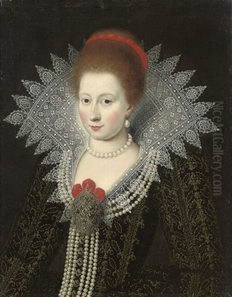 Portrait Of A Lady (anne Of Denmark?) Oil Painting by Paul Ii Van Somer
