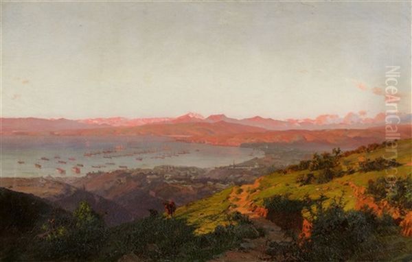 Evening Mood At The Bay Of Valparaiso Oil Painting by Thomas Jacques Somerscales