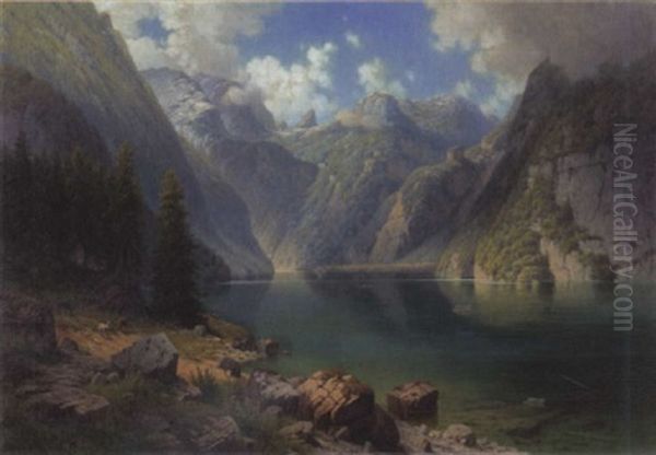 Blick Auf Den Konigsee Mit St. Bartholoma Oil Painting by Daniel Somogyi