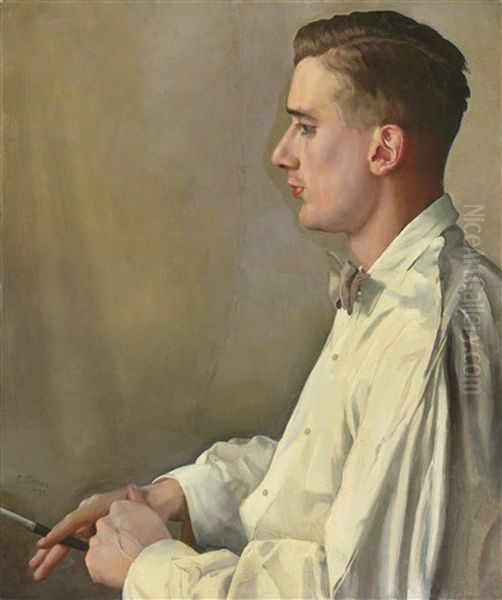 Profile Of Boris Snejkovsky Oil Painting by Konstantin Andreevic Somov