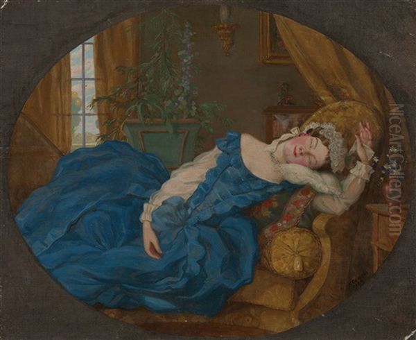 Sleeping Lady Oil Painting by Konstantin Andreevic Somov