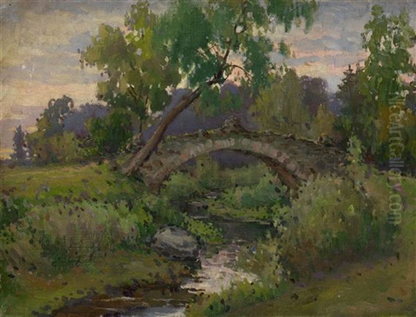 Bridge In Pavlovsk Park Oil Painting by Konstantin Andreevic Somov