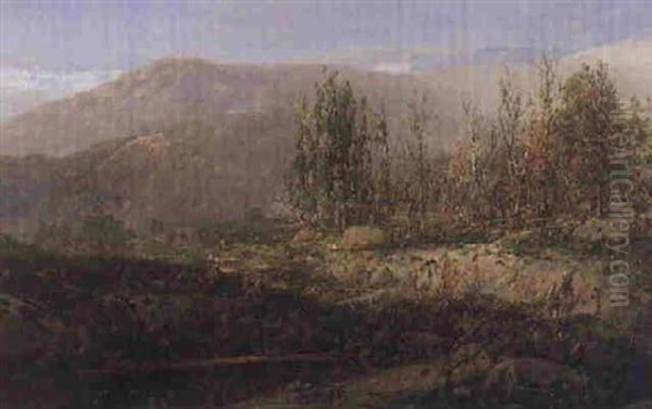 Farmers With Cattle In A Mountain Valley Oil Painting by Wilhelm Moritz Sonntag