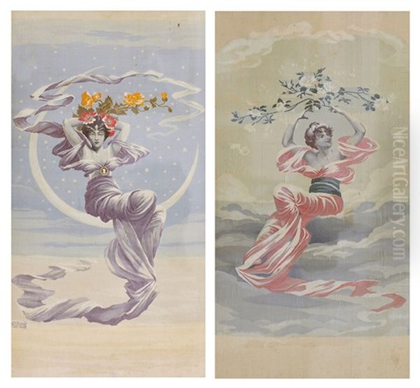 Le Jour And La Nuit Oil Painting by Elisabeth Sonrel