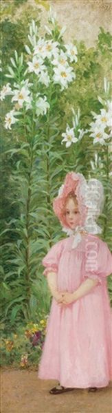 Fillette En Rose Dans Un Jardin De Lys Oil Painting by Elisabeth Sonrel