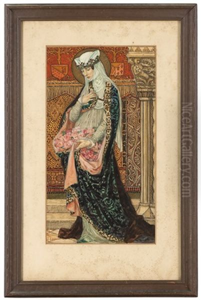 Portrait Of A Renaissance Woman Holding Roses Oil Painting by Elisabeth Sonrel