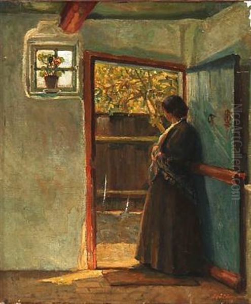 Interior With A Lady In The Doorway Oil Painting by Eiler (Carl) Sorensen