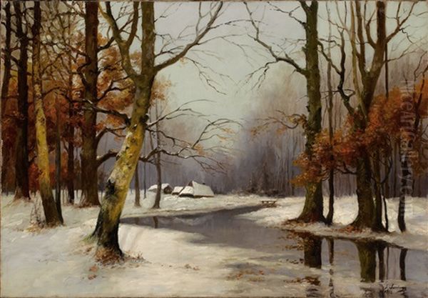 Untitled - Winter Landscape Oil Painting by Savely Abramovich Sorine