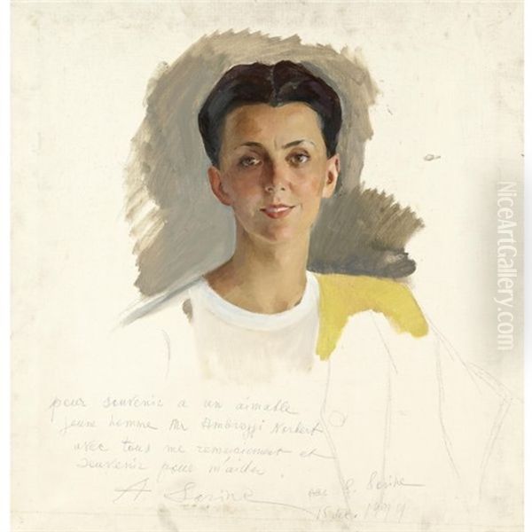 Portrait Of The Artist's Wife, Anna Stepanovna Sorine Oil Painting by Savely Abramovich Sorine