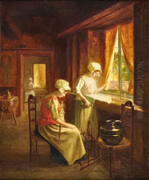 Sirvientas En Un Interior Oil Painting by Albert Sorkau