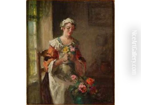 Femme Au Bouquet Oil Painting by Albert Sorkau