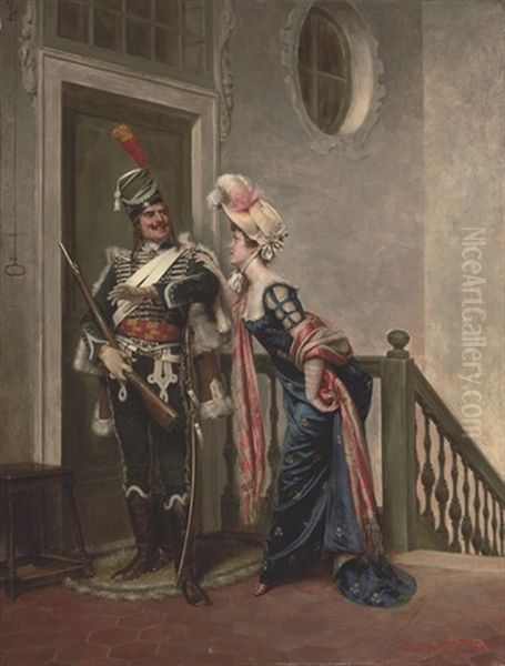 The Officer And The Lady Oil Painting by Charles Soulacroix