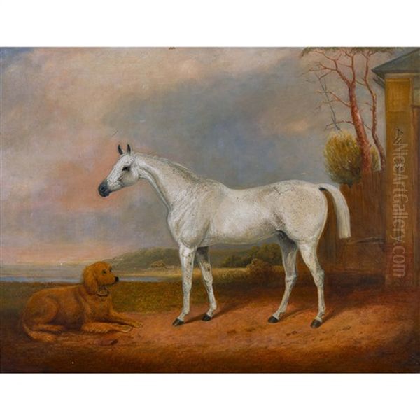 Pferd Und Hund In Weiter Landschaft Oil Painting by Charles Bilger Spalding