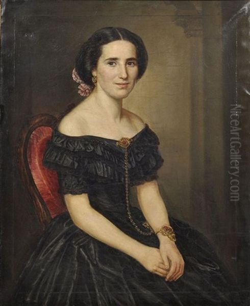 Damenbildnis. Kniestuck, Sitzend, Nach Rechts Oil Painting by Gustav Adolph Spangenberg