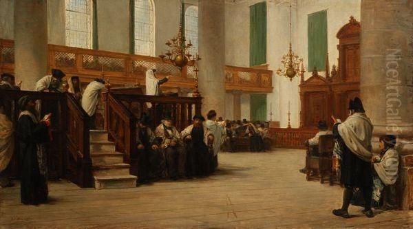 La Priere De Kippour Dans La Synagogue Portugaise D'amsterdam Oil Painting by Edouard Brandon