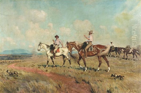 Stockmen Mustering Sheep Oil Painting by Percy Fred. Seaton Spence