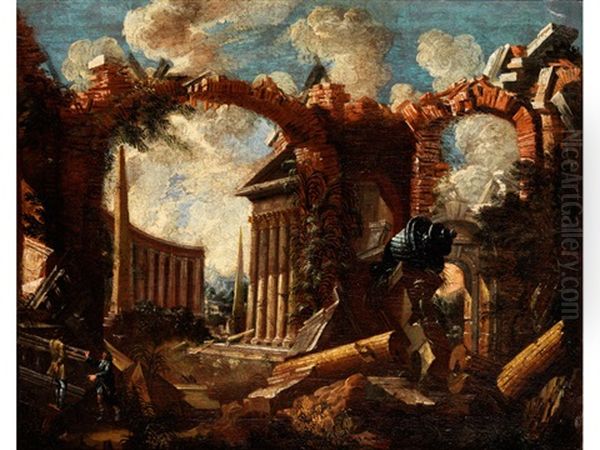 Architekturcapriccio Mit Ruinen, Klassischen Monumenten Und Kleinen Figuren Im Vordergrund Oil Painting by Clemente Spera