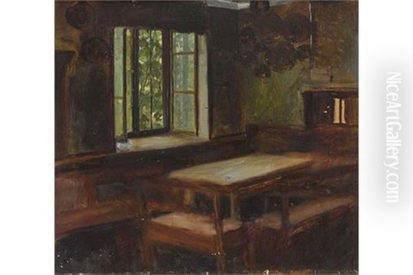 Bauerliches Interieur Oil Painting by Johann Sperl
