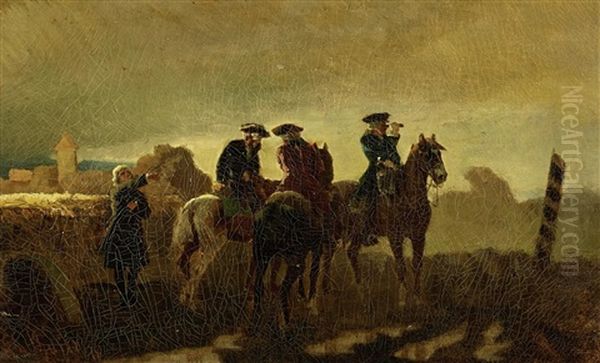 Preussische Soldaten Zu Pferde Vor Einer Festung Oil Painting by Christian Speyer