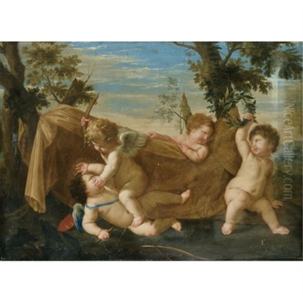An Allegorical Scene With Putti Fighting Oil Painting by Karel Philips Spierincks