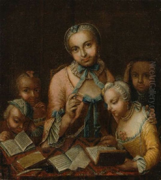 Junge Mutter Mit Vier Kindern Oil Painting by Gabriel Spitzel