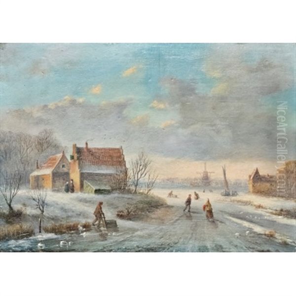 Hollaendische Winterlandschaft Oil Painting by Jan Jacob Coenraad Spohler