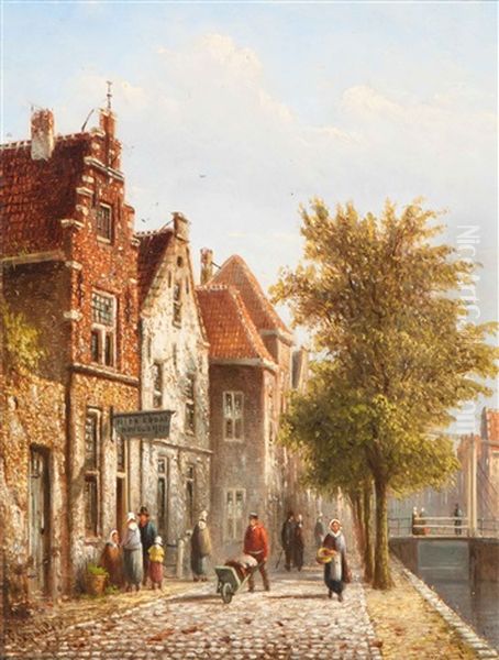 Quai Des Palmes, Amsteldam (palmgracht) Oil Painting by Johannes Franciscus Spohler