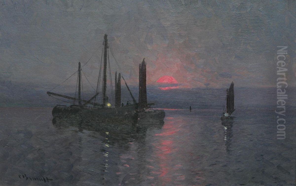 Fiskebatar Till Sjoss Oil Painting by Carl Brandt