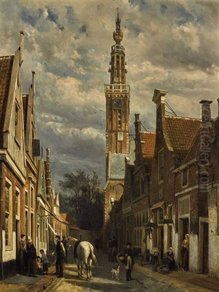 The Carillon Tower In Edam Oil Painting by Cornelis Springer