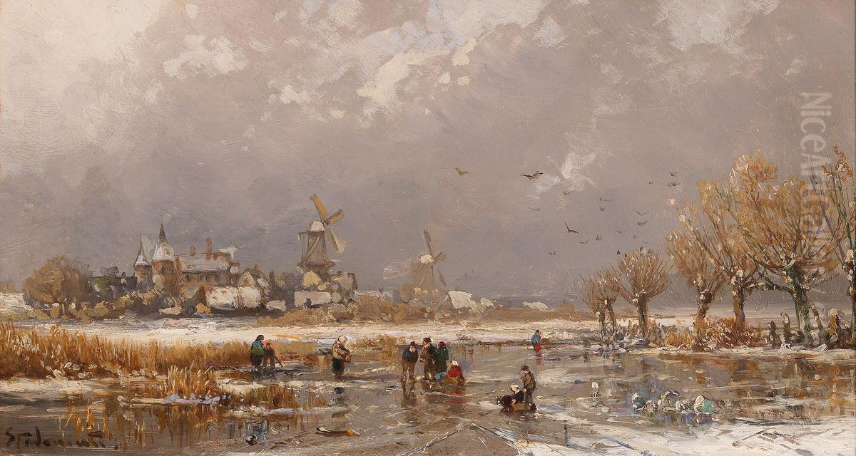 Winter Pleasures On The Ice Oil Painting by Adolf Stademann