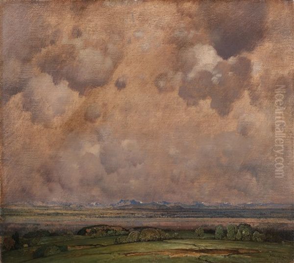 Approaching Storm In The Foothills Of The Alps Oil Painting by Toni von Stadler