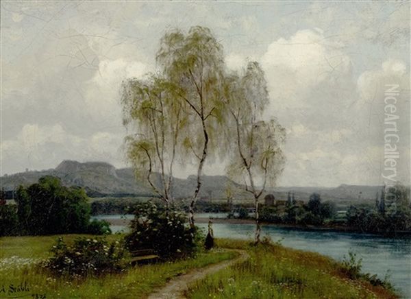 Landschaft Am Wasser Oil Painting by Adolf (Johann) Staebli