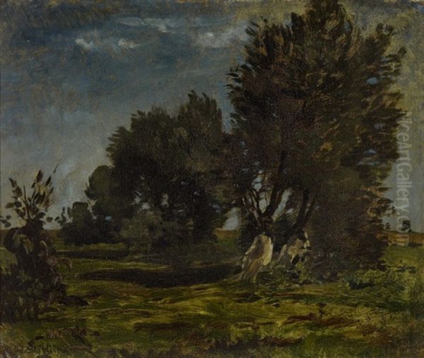 Weiden Bei Pang (rosenheim) Oil Painting by Adolf (Johann) Staebli