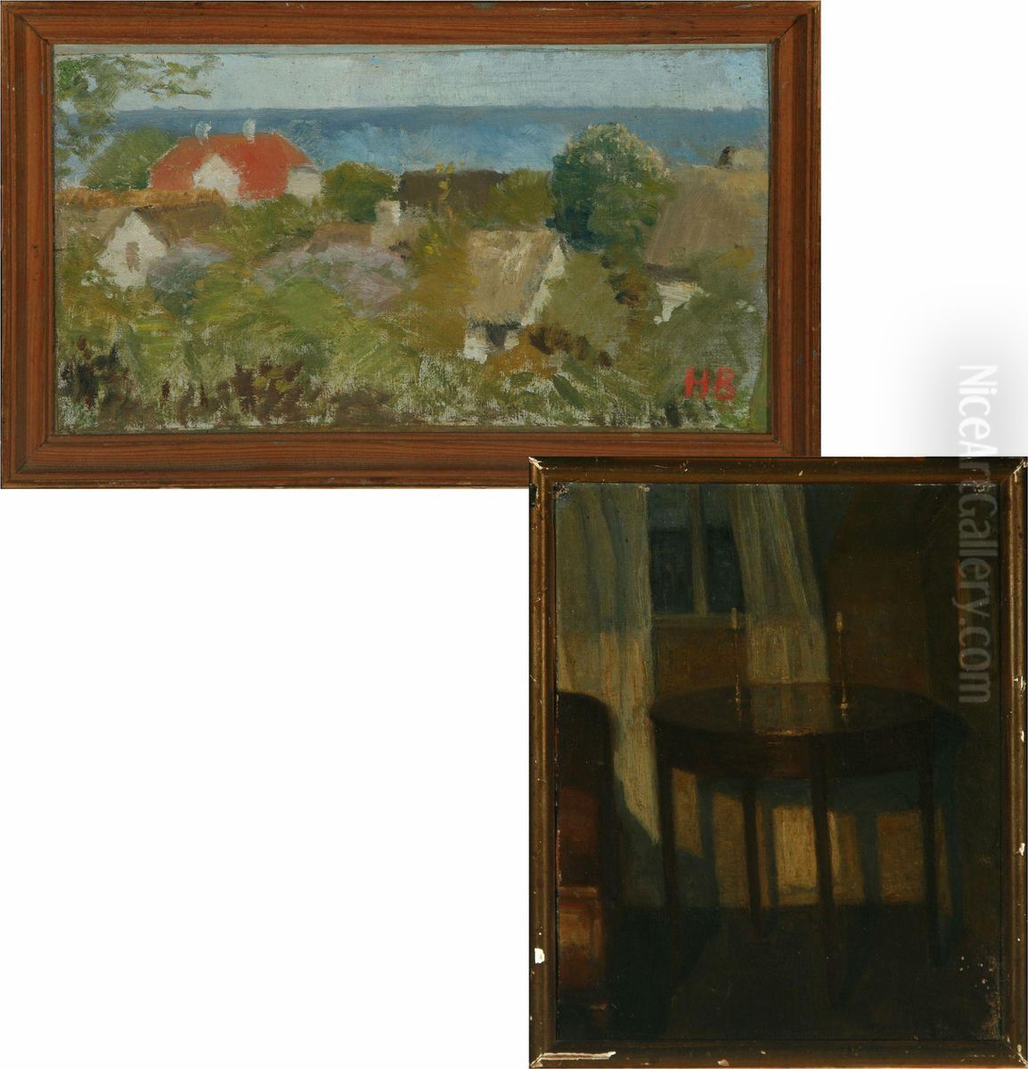 View Over The Roofs, Gilleleje And An Interior Oil Painting by Hedvig Brandt