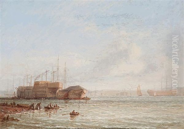 Prison Hulks Lying Off Portsmouth Oil Painting by George Stainton