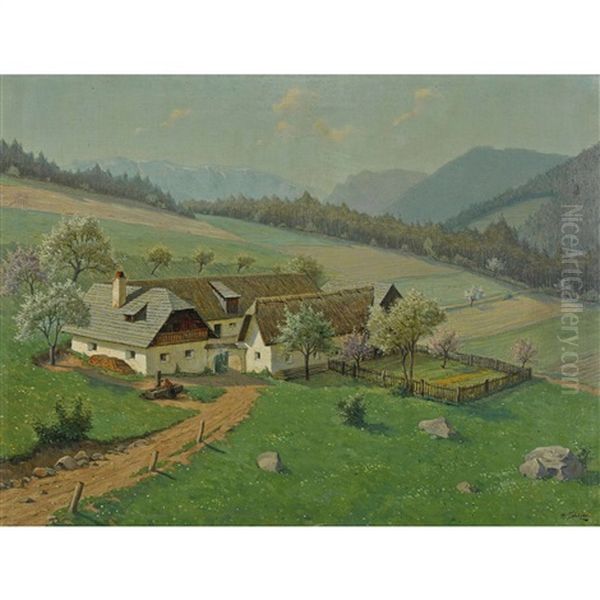 Feldlandschaft Mit Gutshof Oil Painting by Hans Stalzer