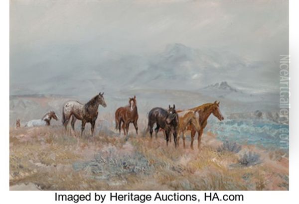 Wild Horses Oil Painting by William M. Standing