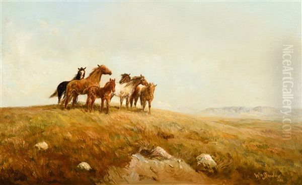 Horses On A Hill Oil Painting by William M. Standing
