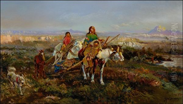 Moving Camp Oil Painting by William M. Standing