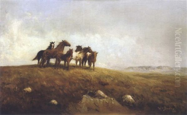 Horses On A Hill Oil Painting by William M. Standing