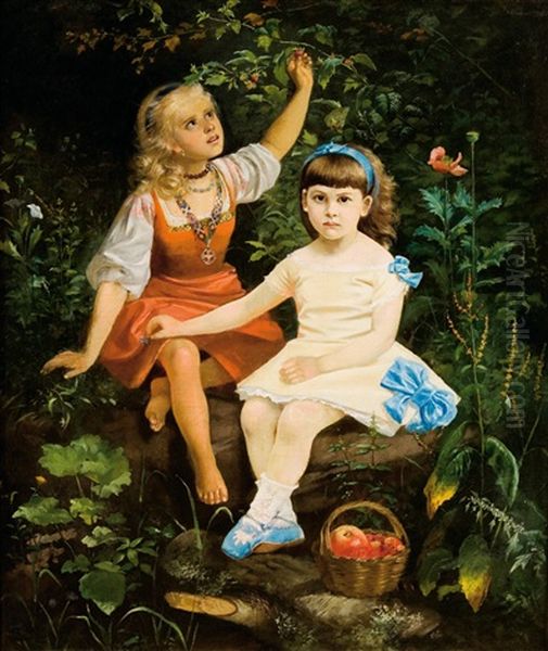 Portret Dwoch Dziewczynek Oil Painting by Julia Antonovna Stankevich