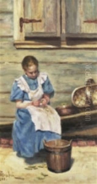 Flicka I Arbete Oil Painting by Julia Antonovna Stankevich