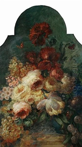 Still Life Of Flowers, Grapes And Butterflies Oil Painting by Lilian Stannard