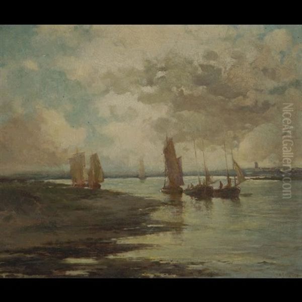 Ships In San Francisco Bay Oil Painting by John Aloysius Stanton