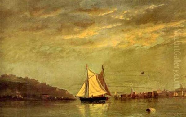 Harbor Scene At Sunset Oil Painting by Franklin Stanwood