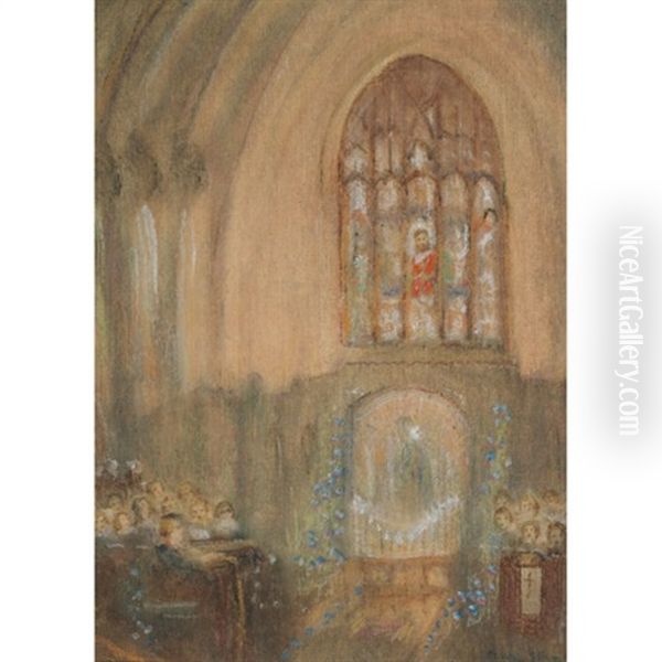 Church Interior Oil Painting by Owen B. Staples