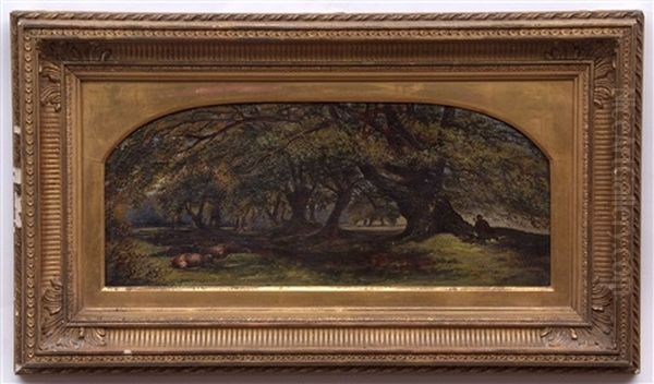 Sheep In A Forest Glade Oil Painting by Arthur J. Stark