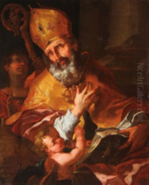 Saint Augustine With Angels Oil Painting by Franz Karl Stauder